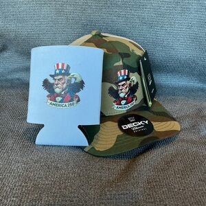 America 250 Trucker Hat & Koozie - Uncle Sam and Bald Eagle - Decky brand